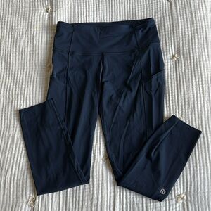 Lululemon Fast and Free (23”) Navy Leggings, with pockets
